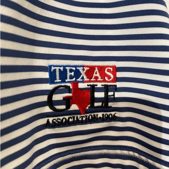 Peter Millar Blue Striped Texas Golf Association Polo Sz L - Picture 4 of 11